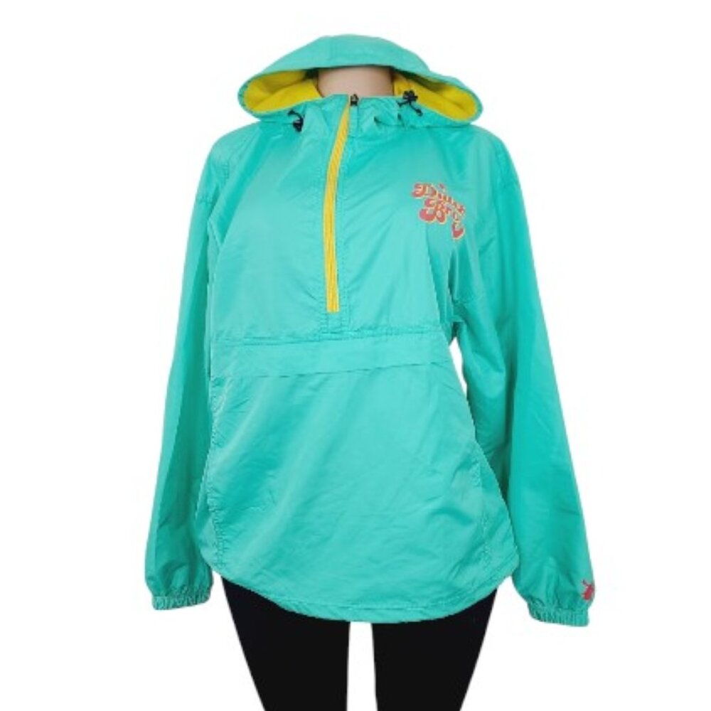 Dutch Bros Women's Mint Yellow Hooded Half Zip Windbreaker Jacket Size XL